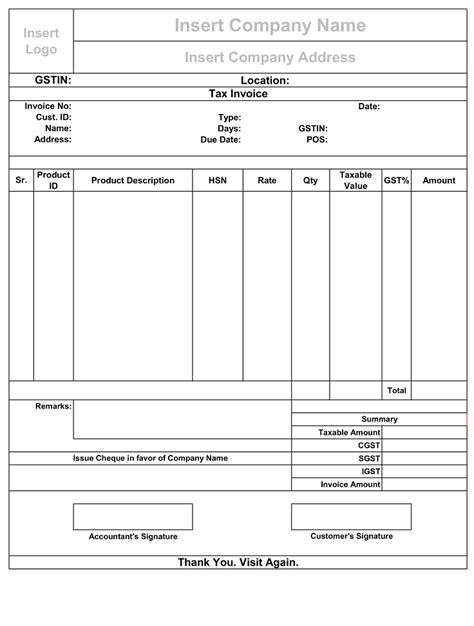 Excel Invoice Template Gst