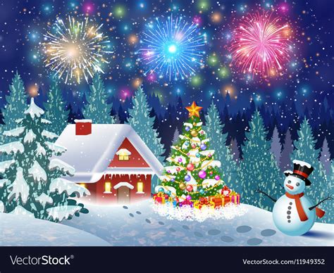 House in snowy christmas landscape at night Vector Image