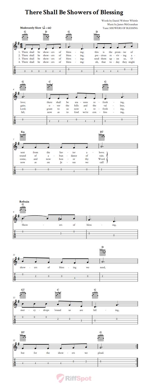 There Shall Be Showers of Blessing - Easy Guitar Sheet Music and Tab with Chords and Lyrics