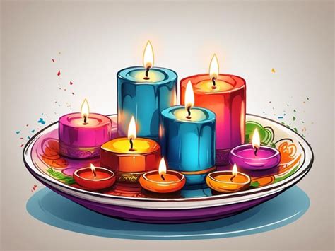 Premium AI Image | Diwali lighting candle plate illustration on white ...