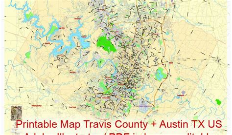 Map Of Marble Falls Texas Editable Printable Map Travis County Texas Illustrator Map Scale 1 ...