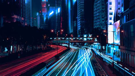 night city, skyscrapers, road, light, traffic, wan chai, hong kong 4k