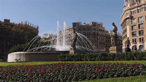 Fountains And Statues In Placa Plaza Catalunya Barcelona Spain Stock Video Footage - Storyblocks