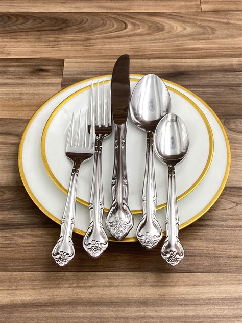 Vintage Stainless Flatware Set, Rose pattern Service for 6, Classic ...