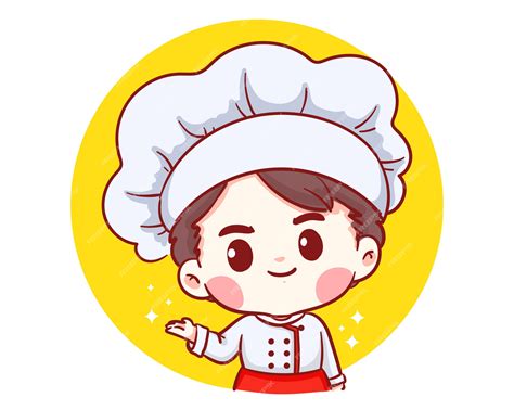 Premium Vector | Cute Bakery chef boy welcome smiling cartoon art illustration logo.