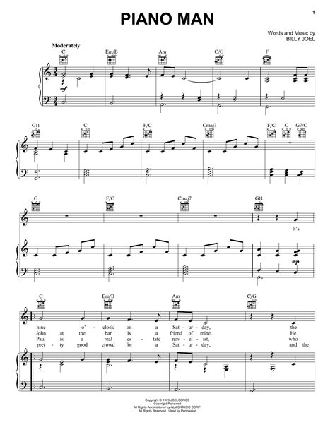 Billy Joel "Piano Man" Sheet Music Notes | Download Printable PDF Score ...