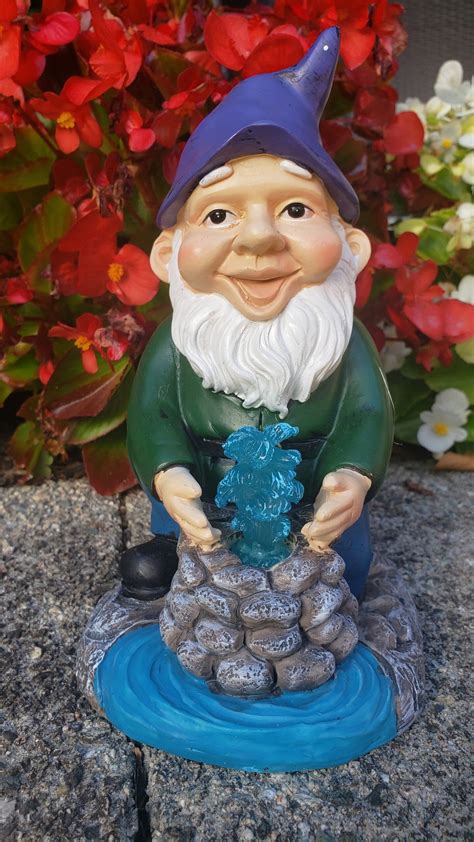 Garden Gnome at Solar Powered Water Fountain - The Gnome Shop