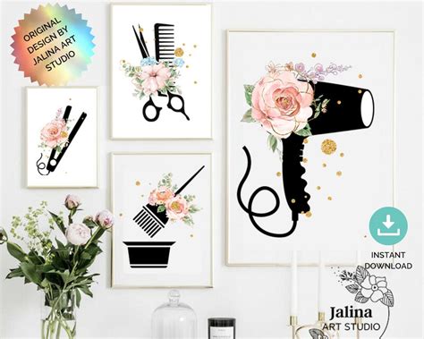 Hair Salon Wall Art, Gallery Wall Set of 4 Prints for Hair Studio Decor, Spa Wall Decor, 4 Piece ...