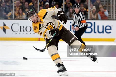 Boston Bruins defenseman Kevin Shattenkirk drills the puck up ice... News Photo - Getty Images