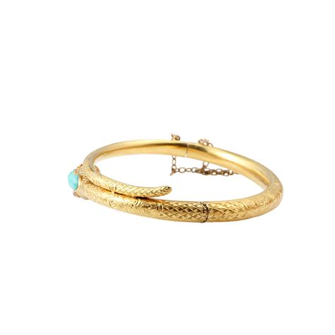 Victorian Gold Snake Bangle with Turquoise & Rubies | Bell and Bird