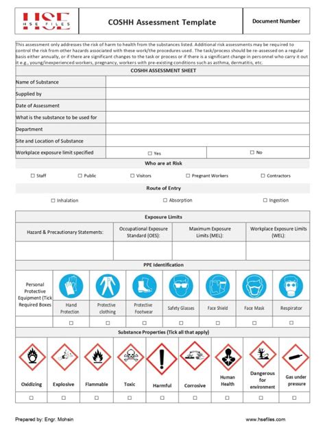 COSHH Assessment Template