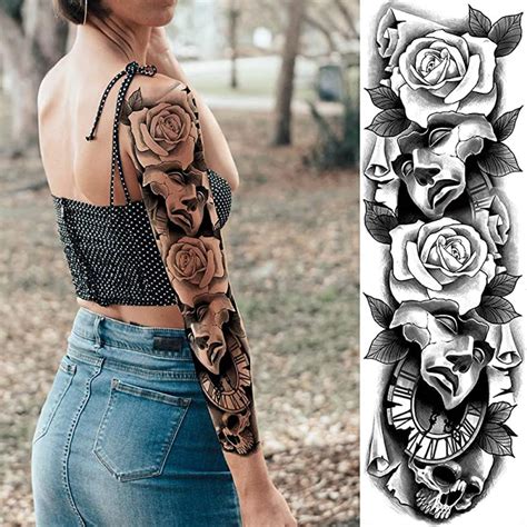 Full Sleeve Rose Temporary Tattoo Tattoos Flower & Face Full - Etsy