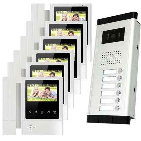 6 Units Apartment Intercom Wired 4.3" Video Door Phone Video Door Entry System Intercom Doorbell ...