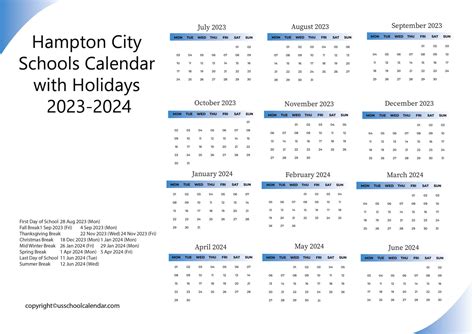 Hampton City Schools Calendar with Holidays 2023-2024