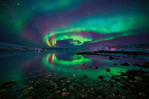 aurora borealis #nature #landscape #water #stones #night #aurorae # ...