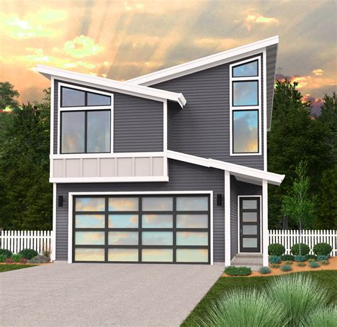 Dimes House Plan | Two Story Narrow Modern Shed Roof 4 BD Home Design - M-1852-Mod