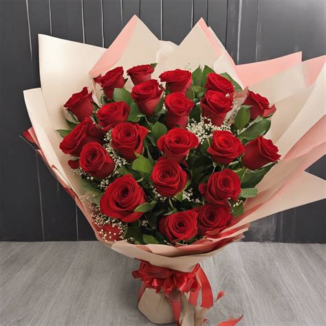 24 Red Roses Bouquet THFL01 - LASTING GREEN