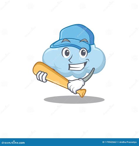 Picture of Blue Cloud Cartoon Character Playing Baseball Stock Vector - Illustration of happy ...