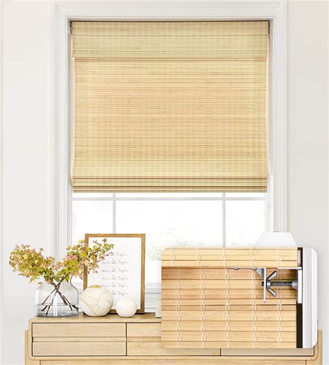 LazBlinds No Tools No Drill Cordless Bamboo Roman Shades, Privacy ...