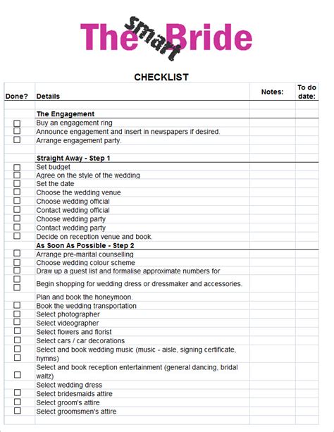 Wedding Checklist Timeline Printable