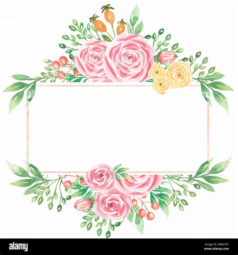 Watercolor hand drawn flowers frame. Beautiful delicate frame in neutral pink colors.Elegant ...