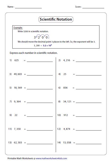 Scientific Notation Worksheets