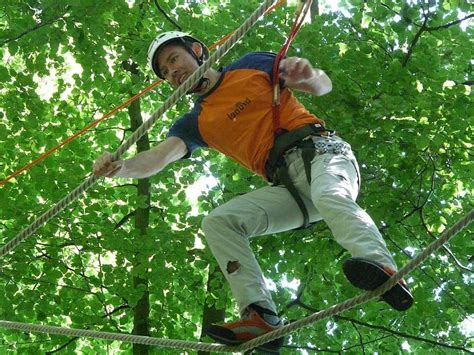 forest climbing park, langenburg, germany, woman, security, belt ...