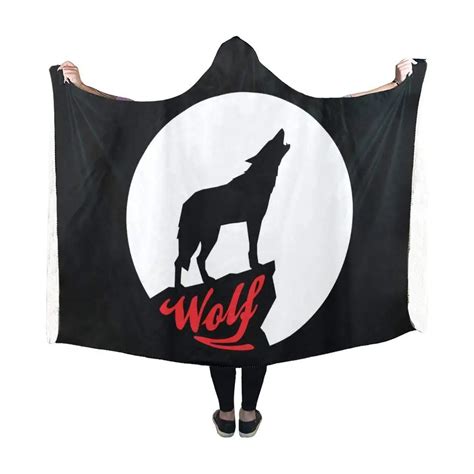 Full Moon With Howling Wolf Hooded Blanket,Fleece Hooded Throw Wrap-in Blankets from Home ...