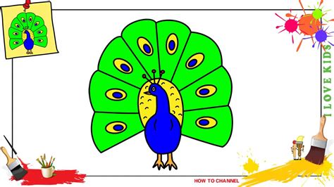 How to draw a Peacock EASY & SLOWLY step by step for kids and beginners - YouTube