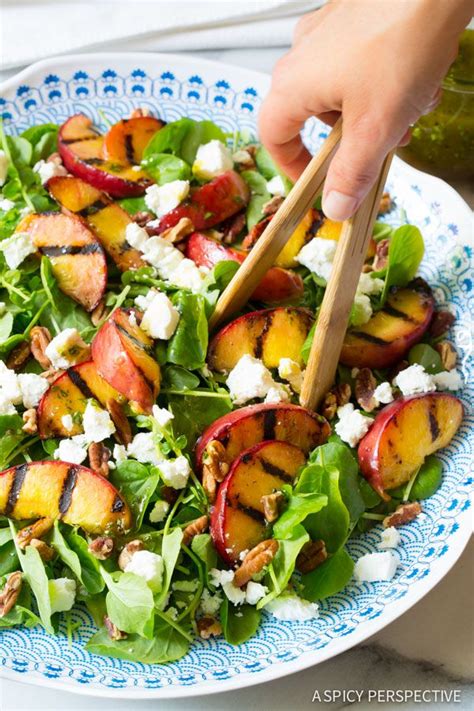 Easy to Make Grilled Peaches and Watercress Salad with Basil Vinaigrette on ASpicyPerspective ...