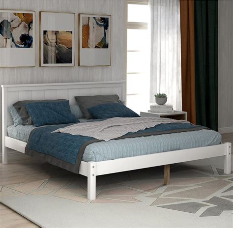 Amazon.com: CNANXU Wood Platform Bed Frame with Headboard, Wood Slat ...
