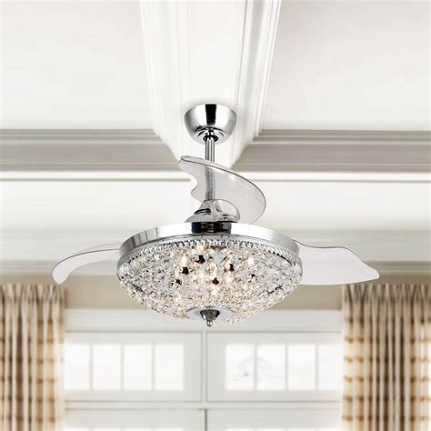 42" Modern Chrome 6-light Chandelier Crystal Ceiling Fan with Remote - Bed Bath & Beyond ...