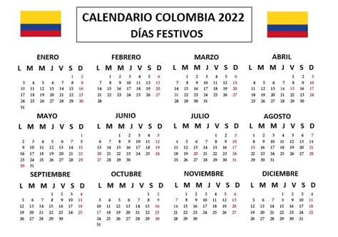 Calendario Colombia 2022: estos son los días festivos del año, puentes ...