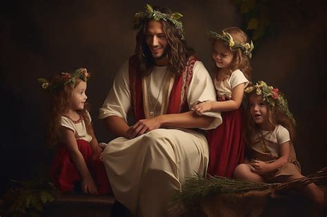 Premium AI Image | jesus playing with children