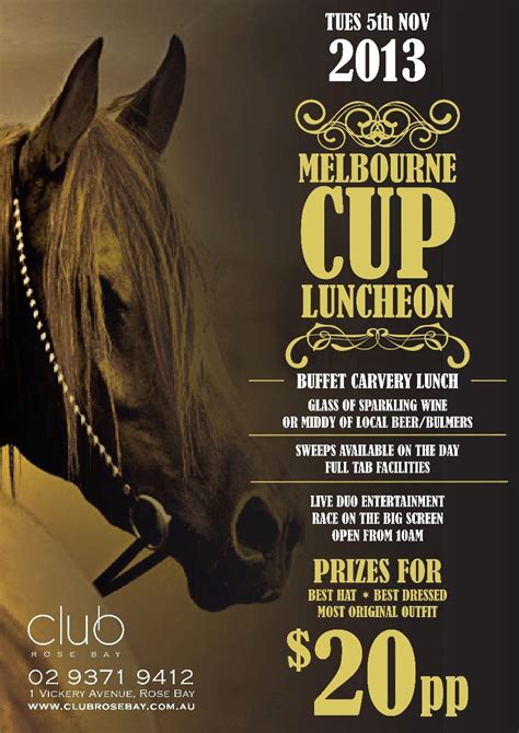 Melbourne Cup at Club Rose Bay https://www.facebook.com/events/411768615590578/?ref=22 Melb Cup ...