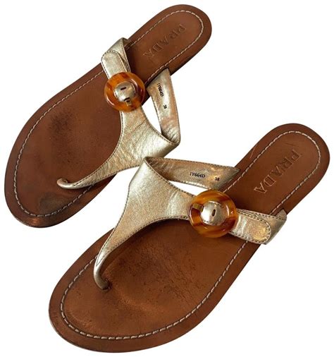 Prada | Gold & Beige Iy664D Sandals Size Eu 38 (Approx. US 8) Regular | Sandals, Fashion, Beige
