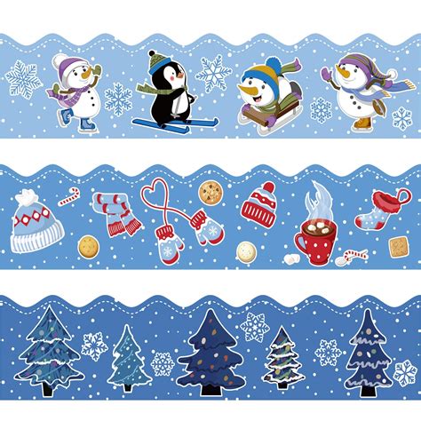 Buy 69 ft Winter Bulletin Board Border Trim Wave Removable Blackboard Chalkboard Border Snowman ...