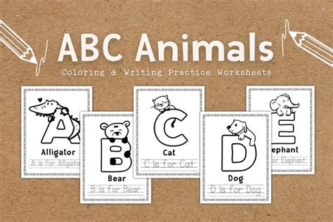 Alphabet Animals Coloring Educational Worksheets