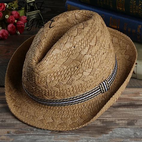 The new spring and summer men's casual hat jazz hand breathable straw beach hat sun hat cap tide ...