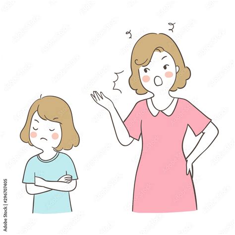 Draw mother shouting to a girl angry and quarrel with mom. Stock Vector ...