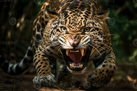 Roaring jaguar in the rainforest. Generative AI 32473815 Stock Photo at ...