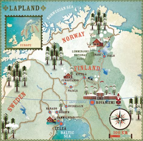 Illustration/Map: Lapland, which covers much of the northern areas of Finland, Sweden and Norway ...