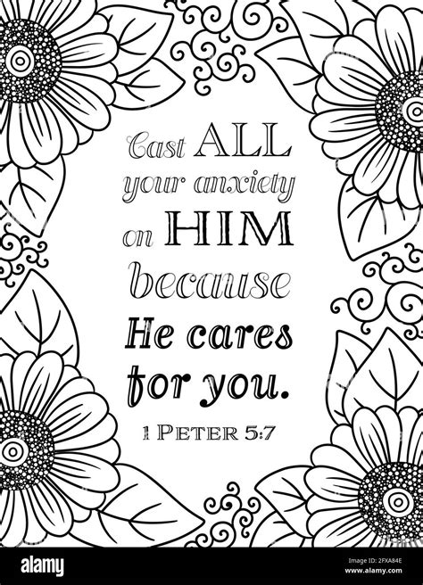 A Bible Quote with Floral Border Cast All Your Anxieites on Him Because He Cares for You Stock ...