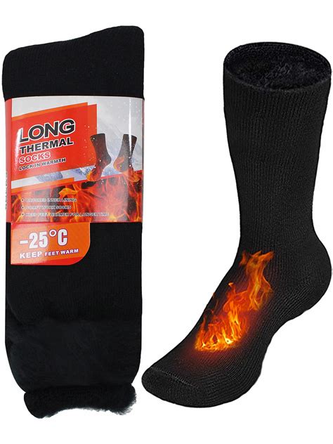 BLACK EXTRA LONG 2 PACK THERMAL WINTER MENS SOCKS | eBay