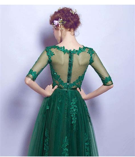 Dark Green Prom Dress Tea Length Tulle Lace Prom Dresses Evening Gowns ...