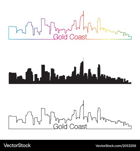 Gold coast skyline linear style with rainbow Vector Image