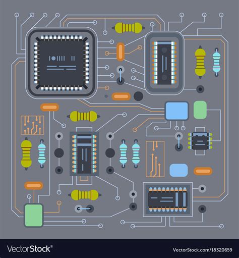 Computer ic chip template microchip on detailed Vector Image