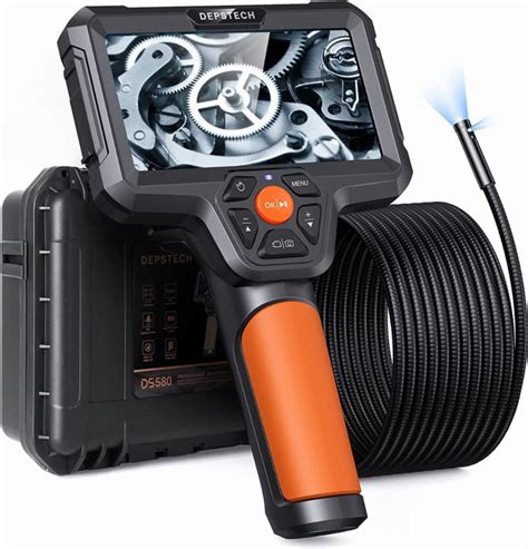 DEPSTECH Dual Lens Borescope, 5.0 MP HD Industrial Inspection Camera, 5'' IPS Screen Endoscope ...