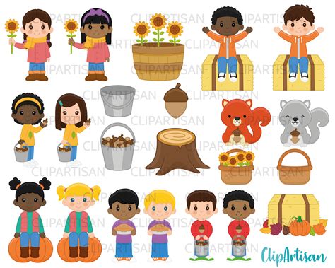 Autumn Kids Clipart Fall Clip Art PNG Instant Download 0019 | Etsy