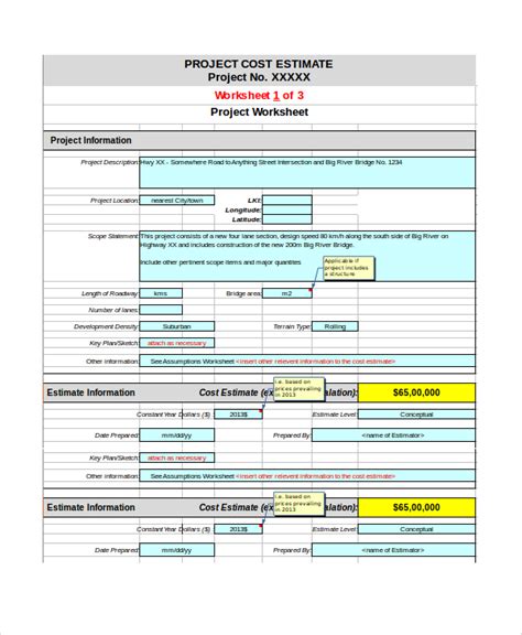 Project Estimation Excel Template